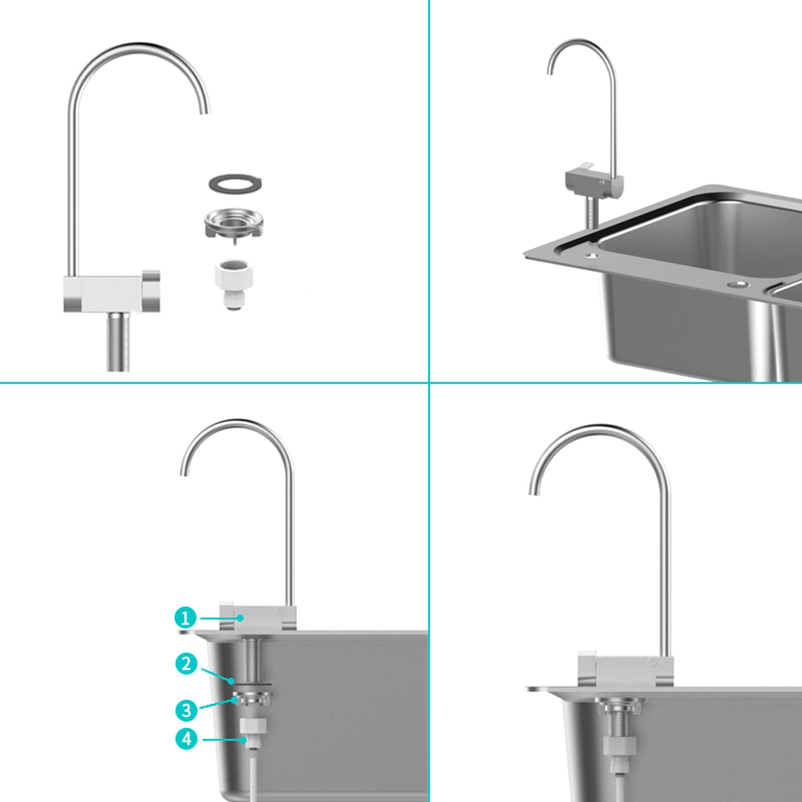 Grifo de fregadero de cocina con cuello de cisne cepillado para sistemas de ósmosis inversa, duradero, elegante, fácil de instalar, perfecto para agua potable limpia