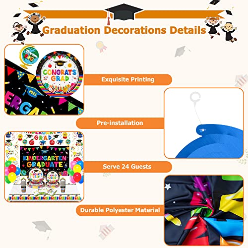 134 Pcs Kindergarten Graduation Decorations, 24 Set Disposable Graduation Plates And Napkins, Kindergarten Graduation Banner Balloons Tablecloth Swirl Poster For Preschool School Grad Party Decor #TOP3