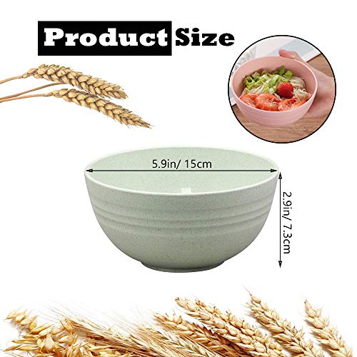 4 Pcs 6Inch Lightweight Wheat Straw Bowl, Unbreakable Cereal Pasta Bowls Microwave& Dishwasher Safe, Reusable Tableware Dinnerware Fruit Snack Container (Green) #TOP3