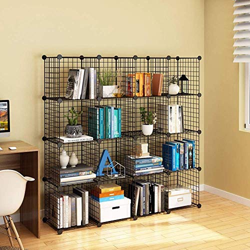 Kousi 14"X14" Wire Cube Storage, Metal Grid Organizer, 16-Cube Modular Shelving Unit, Stackable Bookcase, Ideal For Living Room, Bedroom, Office, Garage #TOP2