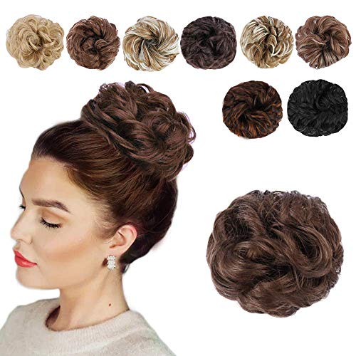HANYUDIE Messy Hair Bun Hair Piece Synthetic Messy Curly Hair Scrunchies Hair Bun Extensions for Women (Ginger Brown Mix Bleach Blonde)