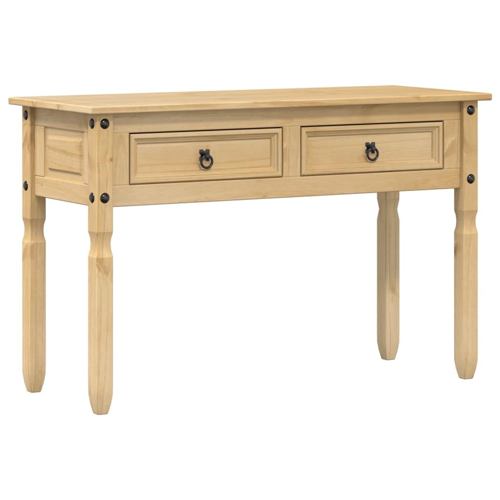Mesa consola con 2 cajones, 115 x 46 x 73 cm, madera maciza de pino, mesa clásica con estante inferior y asas de metal, mesa de sofá estable para salón, pasillo o vestíbulo