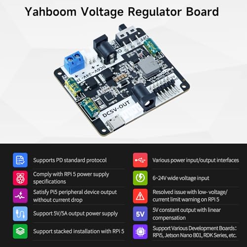 Image of Yahboom PD Power Expansion Board for Raspberry Pi5 8GB Power Board with Jetson /Raspberry Pi5 /RDK Series for Portable Power Supply