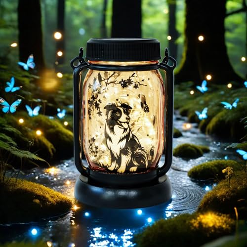 Faroles solares de mariposa para perros, luces solares para exteriores, regalos de Border Collie, regalos de Corgi, decoración de jardín, decoración de patio, regalos de jardín, regalos para amantes
