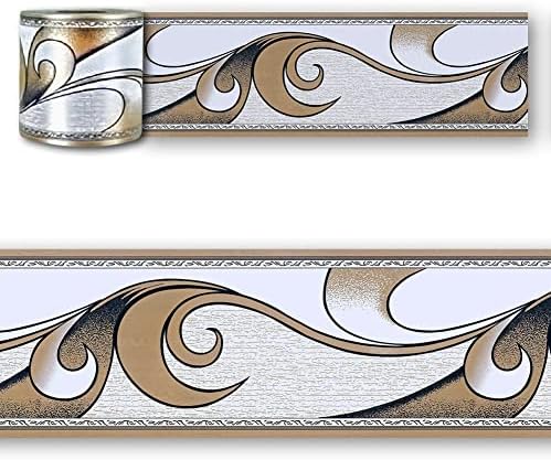 YIFU LIFE F020 Peel and Stick Wallpaper Border Modern Abstract, Brown/White Removable Self Adhesive Wall Border Molding Home Ceiling Decorative Border 2''×32.8 ft