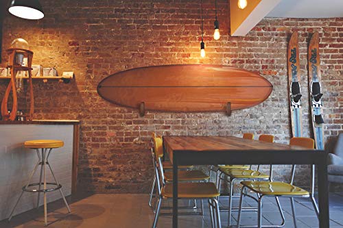 Teslyar Surfboard Rack Holder Hooks Ash Tree Wood Eco-Friendly Display Natural Finish Snowboard Wakeboard Brown #TOP2