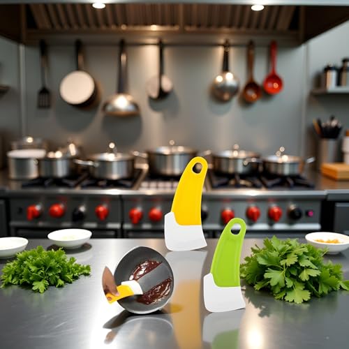 Image of 2Pcs Green and Yellow Silicone Pan Cleaning Scraper, Mabor Cleaning Bowl Scraper Dish Scraper for Kitchen Non-stick Plastic Pot Scraper Tool for Pans Pots Cooking Utensils