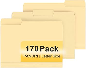 PANDRI Colored File Folders, 170 Pack 1/3 Cut Tab File Folder, Manila