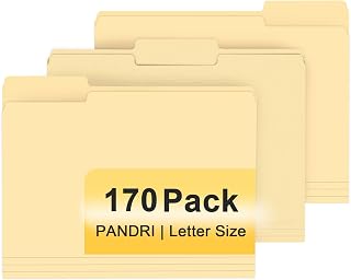 PANDRI Colored File Folders, 170 Pack 1/3 Cut Tab File Folder, Manila | Colored Manila Folder With Tabs for Filing and Organization, Letter Size, 1/3 Cut Tab, Sturdy with Tabs for Office Classroom
