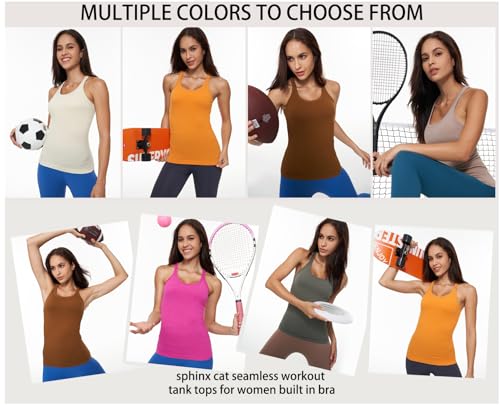 Seamless Ribbed Workout Yoga Racerback Tank Top for Women with Built in Shelf Bra2