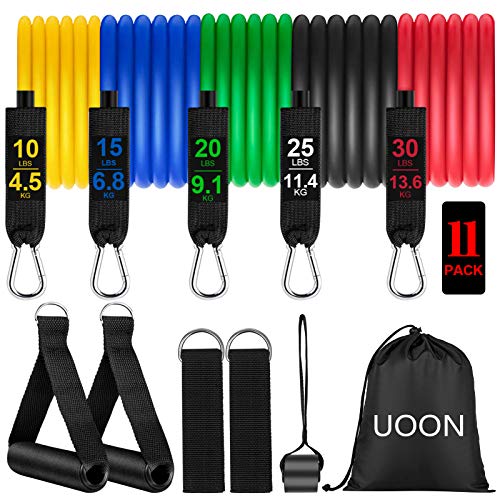 UOON Conjunto de Bandas de Resistencia Elsticas, 11PCS, 100 LB Bandas Elasticas Musculacion con Anclaje de Puerta, Gomas Elasticas Fitness, Accesorios Porttiles, Fitness, Gimnasio en Casa