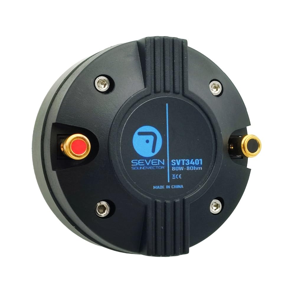 Seven Soundvector SVT3401 Driver de Compresión Tweeter Motor de Agudos Diafragma de Titanio 34mm Rosca 35mm Sensibilidad 107dB Potencia Nominal 40W AES 160W Peak para Altavoces Profesionales de 12"
