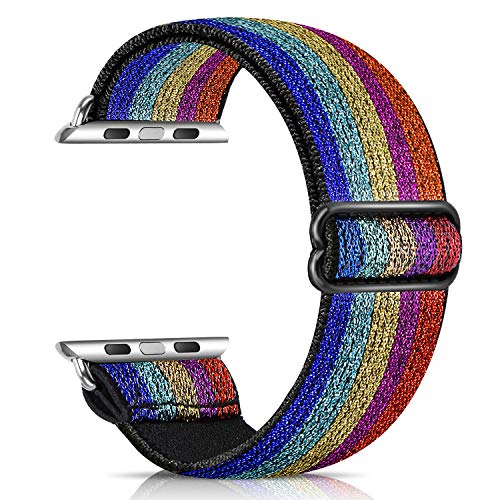Image of 5 PACK Nylon Elastic Band Compatible with Apple Watch Bands 38MM 40MM 41MM 42MM 44MM 45MM for Women Men,Bold Adjustment Buckle iWatch Band for Series 8 /7 /6 /5 /4 /3 /2 /1 /SE