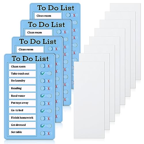 4 Pieces to Do List Checklis Boards Plastic RV Chore Chart Memo Boards Detachable Message Board Checklist Slider Schedule Planning Boards with 8 Cardstock for Check Items Accessories (Blue)