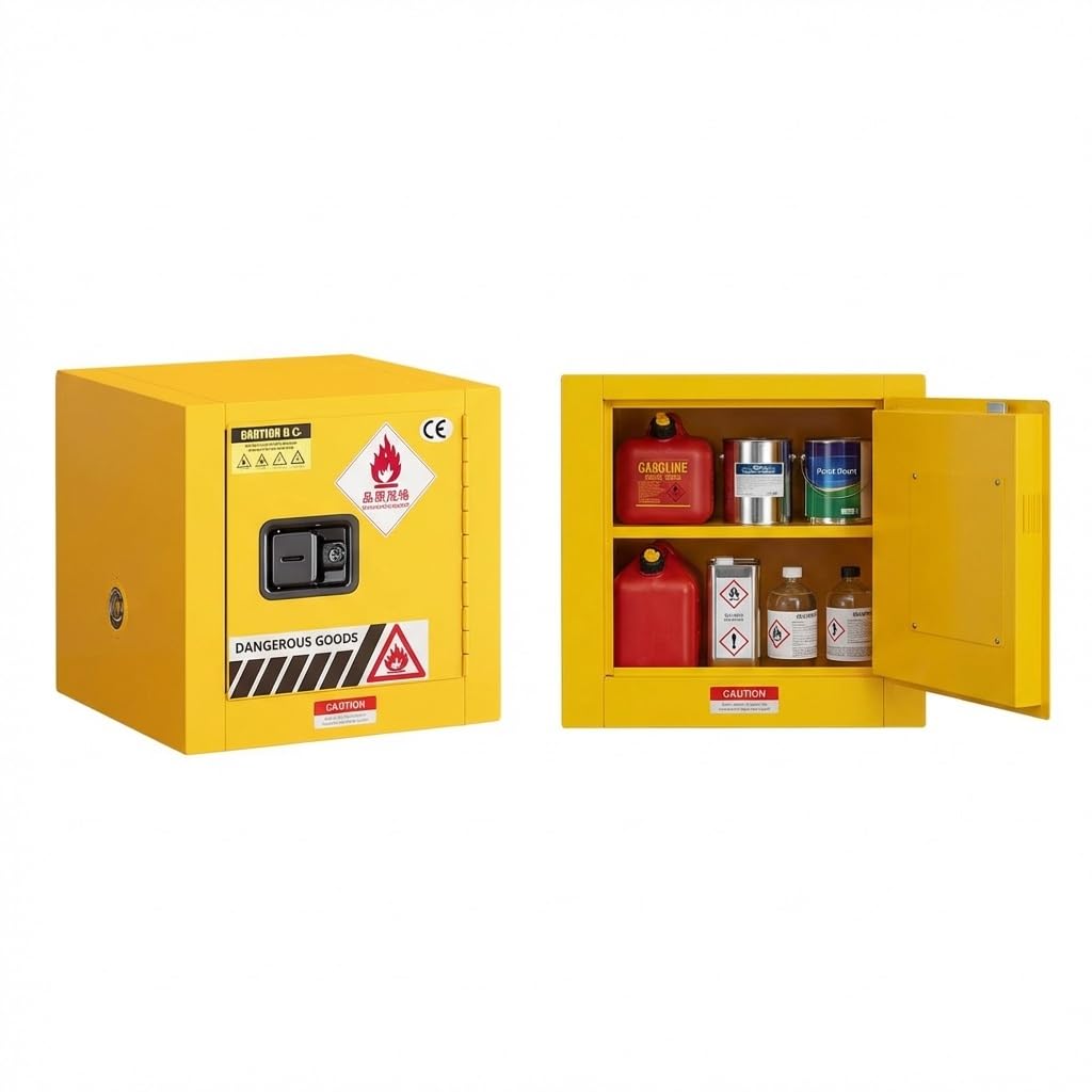 Armario de Seguridad Amarillo 8L y 15L - Antiexplosivo para Líquidos Inflamables - Almacenamiento Químico con Toma de Tierra para Laboratorio, Taller, Industria(2gal)