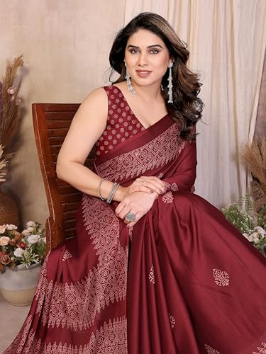 Image of Amazon Brand - Tavasya Womens Blocked Printed Daily Wear Chiffon Georgette Saree With Blouse With Blouse