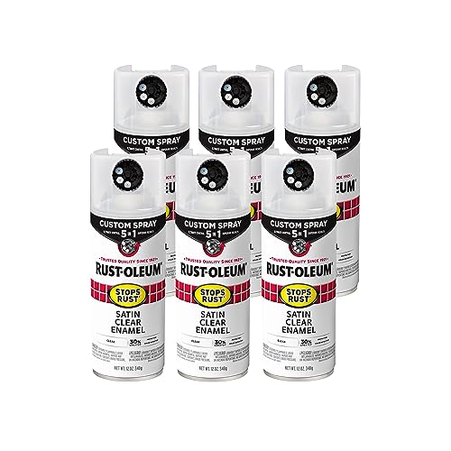 Image of Rust-Oleum Stops Rust Custom 5-in-1 Spray Paint, Satin Clear | Rust Preventive Protective Enamel, Multi Surface (Metal, Wood and More), Adjustable Dial for Better Control, Fast Dry, 6 Pack