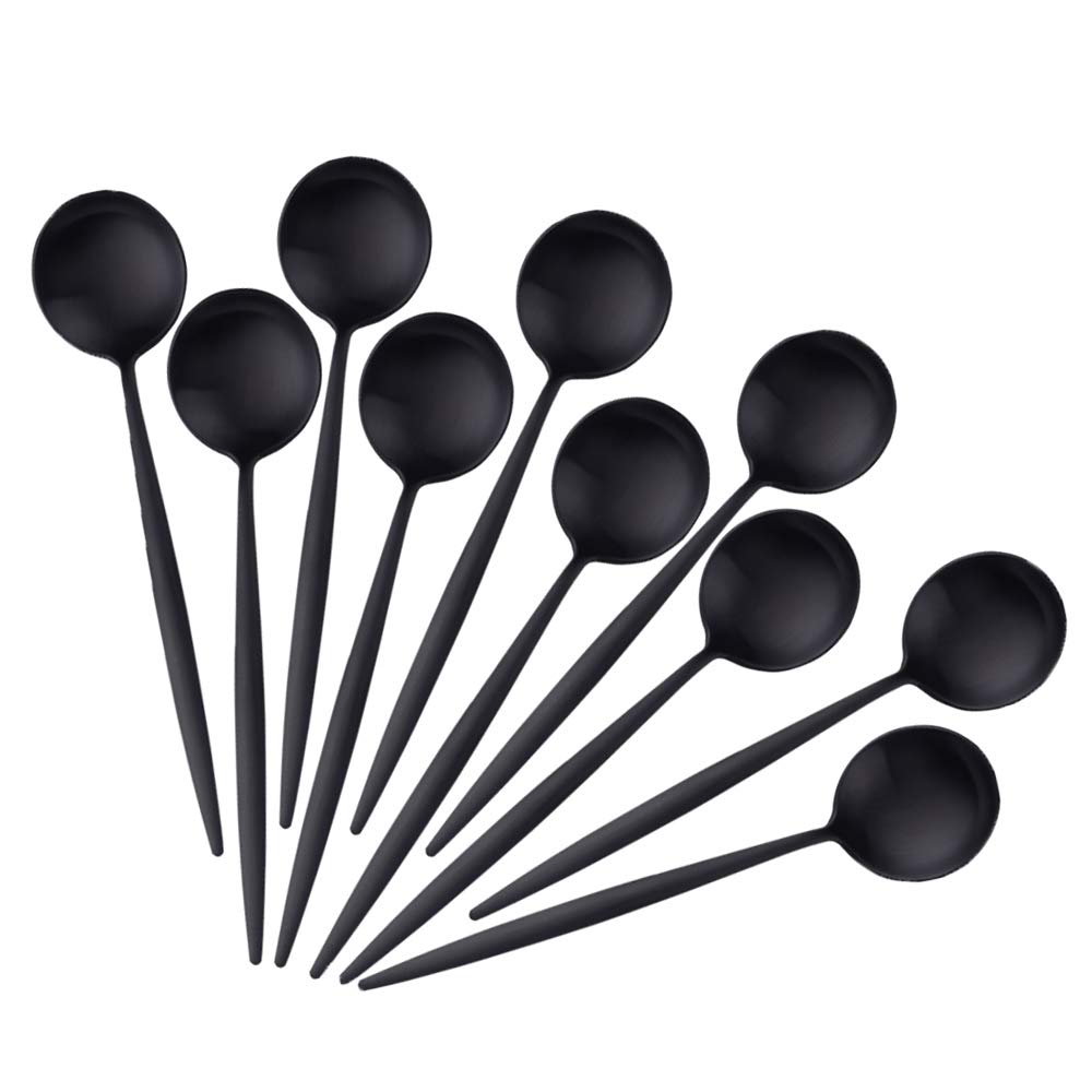 Cucharas de té de Acero Inoxidable Negro Cucharillas de café pequeñas, Longitud 12 cm / 4.7 Inch Mini Cucharas Postre 10 Piezas Cucharilla pequeña negra