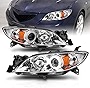 AmeriLite for 2004-2009 Mazda 3 4-Door Sedan Xtreme LED Halos Projector Chrome Replacement Headlights Pair - Passenger and Driver Side