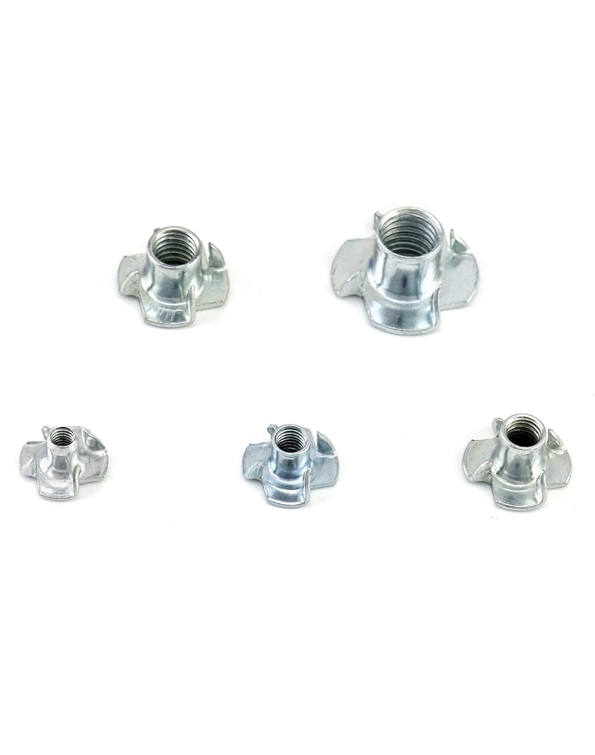 QWORK 105 Pcs FourPronged Tee Nuts Zinc Plated Carbon Steel T Nuts