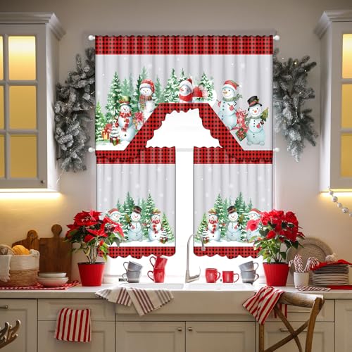 Cortinas de Navidad de 3 piezas con cenefa de 60x36 pulgadas para vestir ventanas con estilo 6