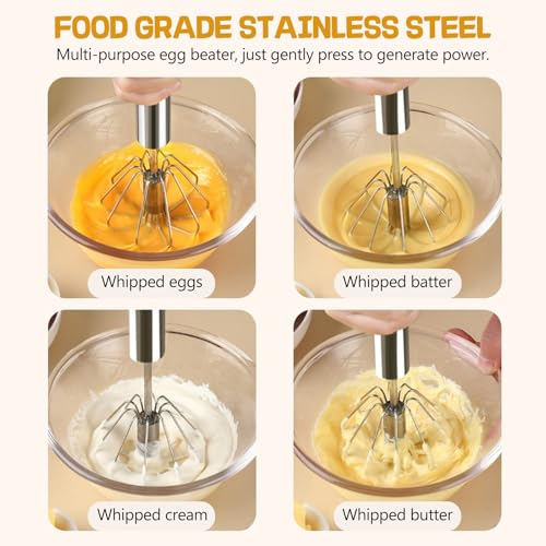 Image of NileHome Stainless Steel Whisk 10 inch Semi-Automatic Rotary Kitchen Whisk Kitchen Wisk Wire Whisks for Cooking, Whisking, Blending, Beating, Stirring