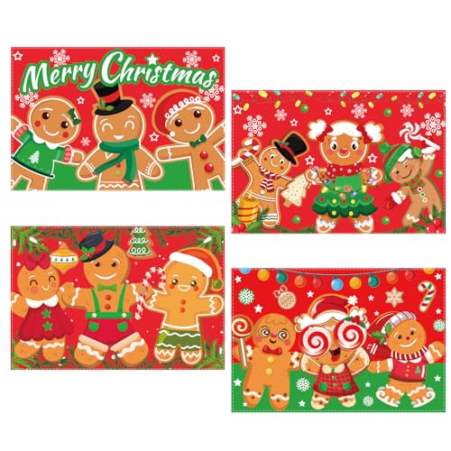 4 Pezzi Tovagliette Natalizie in Lino, Omino di Pan di Zenzero Originale Tovagliettes, Lavabile Stagionale Tovagliette per Natale, Feste di Natale Interna Tavolo Cucina Domestica Decorazione, 45x30cm