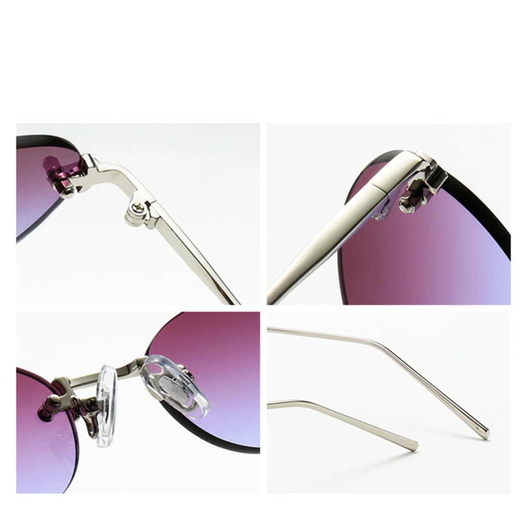 Modische kleine ovale Damen-Sonnenbrille, beliebte randlose Herren-Sonnenbrille mit Farbverlauf, UV400 (silberfarbener Farbverlauf)
