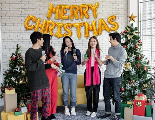 Image of Propsicle 16 inch Golden Letter Merry Christmas Foil Balloon Merry Christmas Party Decoration Xmas Decor Indoor Balloon - Pack of 14 Balloons