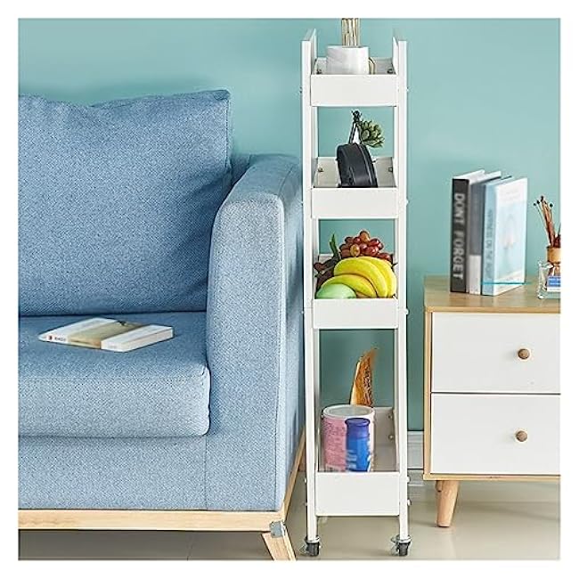 Kitchen Storage Rolling Cart with Lockable Wheels,Metal Slim Wire Basket Shelf for Laundry Room Narrow Space,Easy Carry and Assemble (Color : Nero, Size 4-Tier) (Grey 4)-Kk6g3V2u