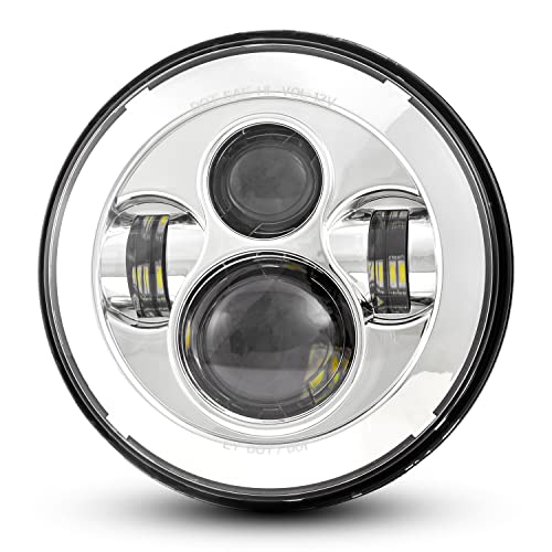 Image of Dot Approved 7Inch Chrome LED Headlight Compatible with Haley Motorcycle Tour,FLD,Softail Heritage,Street Glide,Road King,Electra Glide,Yamaha V-Star Road Star Wrangler