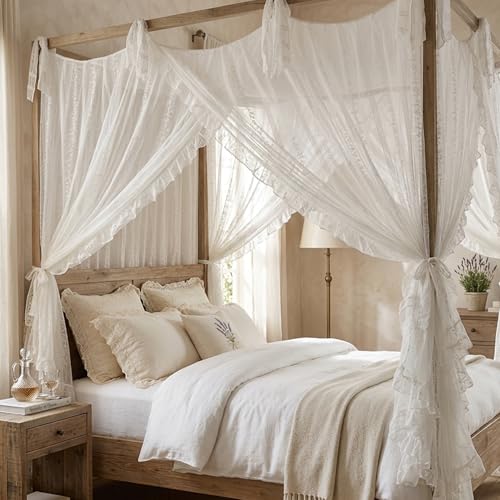 Dosel de cama blanco estilo princesa con 3 aberturas para habitacion de ninas 6