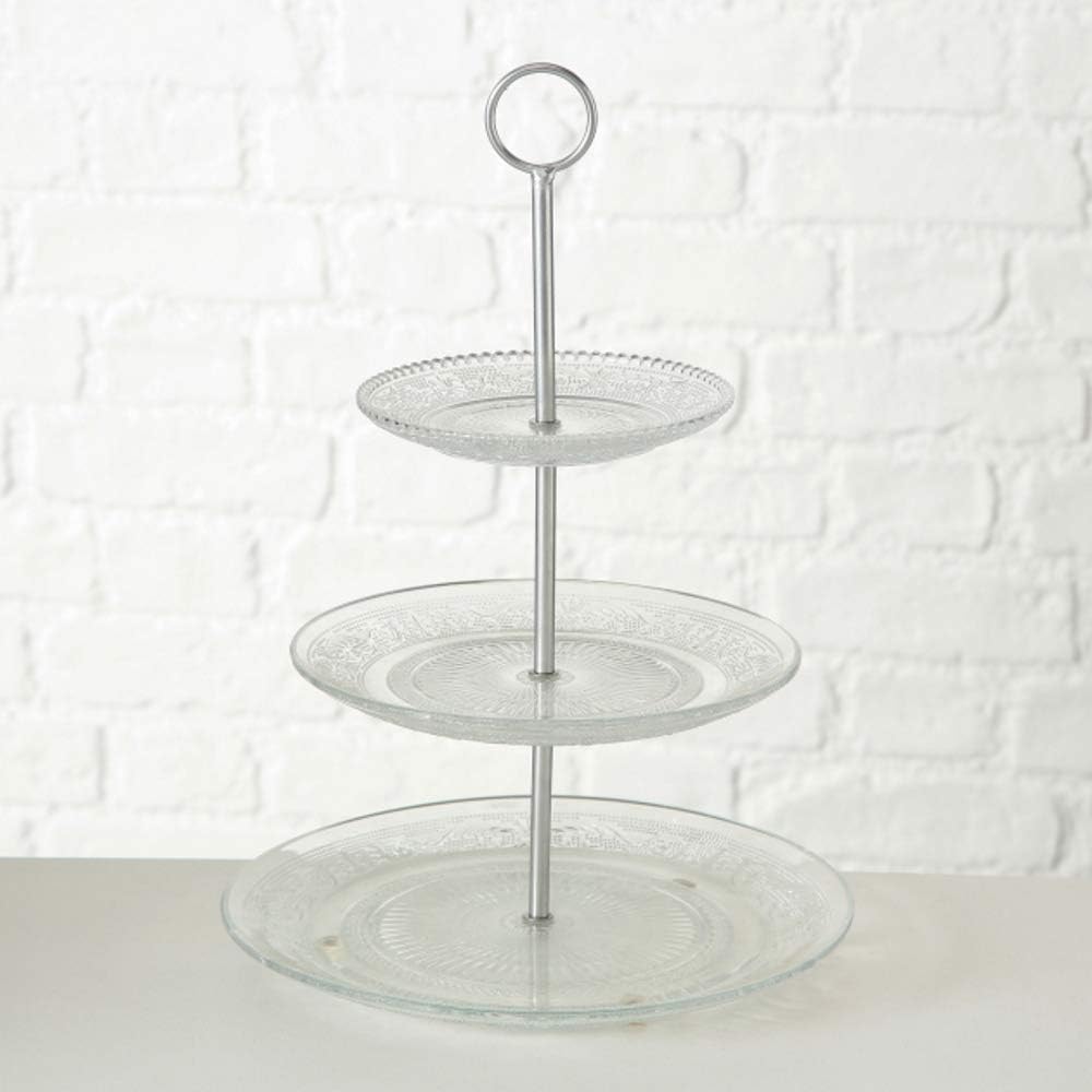 Relief Cake Stand 3 x 35 cm Glass Clear