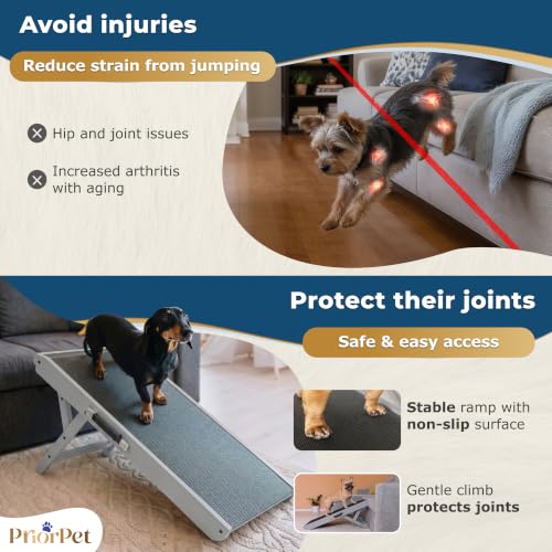Image of Dog Ramp for Couch - Non-Slip, Sturdy Build Foldable Wooden Dog Ramp - Supports up to 200 lbs - 7 Adjustable Heights (14 inch-20.5 inch) - Enhanced Stability - Birchwood Pet Ramp for Small Dogs - Gray