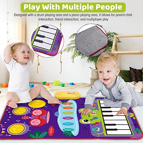 Image of PATPAT Musical Mat for Kids 31.4x19.6 inch 2 in 1 Baby Piano Play Mat & Drum Musical Mat for Kids Musical Toys with 2 Drum Sticks Early Educational Toys Gifts for 1 /2 /3 /4 /5 /6 Year Old Boys Girls