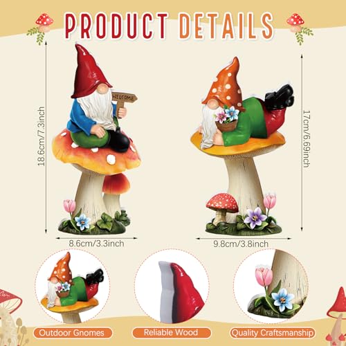 2-Pcs-Spring-Gnomes-Decorations-for-Yard-Wooden-Garden-Figurines-7-Inch-Gnomes-on-Mushroom-Statues-for-Spring-Summer-Holiday-Outdoor-Porch-Lawn-Patio-Yard-Garden-Decor 2 Pcs Spring Gnomes Decorations for Yard Wooden Garden Figurines 7 Inch Gnomes on Mushroom Statues for Spring Summer Holiday Outdoor Porch Lawn Patio Yard Garden Decor