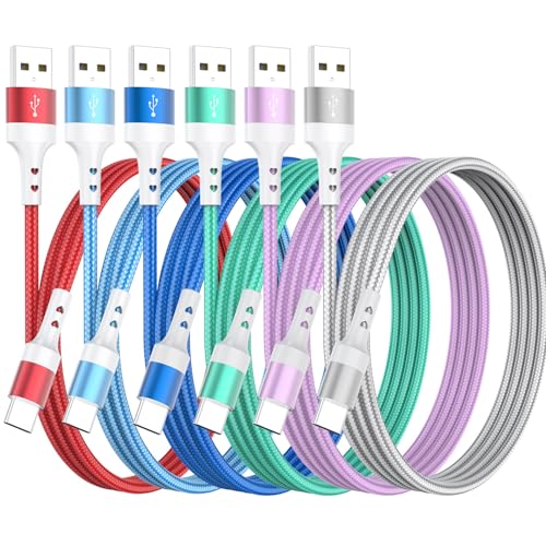 USB C Cable, USB-A to USB-C Fast Charging Cable 6-Pack (3/3/3/6/6/10ft), Nylon Braided USB-C Charging Cords, Compatible with iPhone 17/16/15 Series, Samsung Galaxy, Google Pixel & More