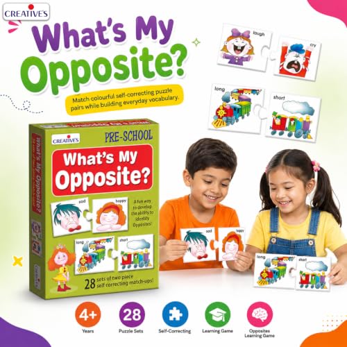 Image of Creative's What's My Opposite | Fun Game to Match and Learn Opposite Words | Picture Matching Educational Puzzles | Pre-School Learning for Boys & Girls | 56 Pieces Puzzles | Ages 4 & Up