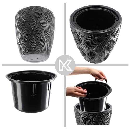 KADAX Blumentopf mit Einsatz und Griffen, Pflanzkübel aus Kunststoff in 5 Größen, UV-Resistenter Topf, Wetterbeständige Pflanzvase hoch… – Ansicht 5