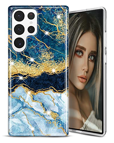 Coque Galaxy S23 Ultra en TPU gel souple marbre dark blue hülle 6.8 pouces