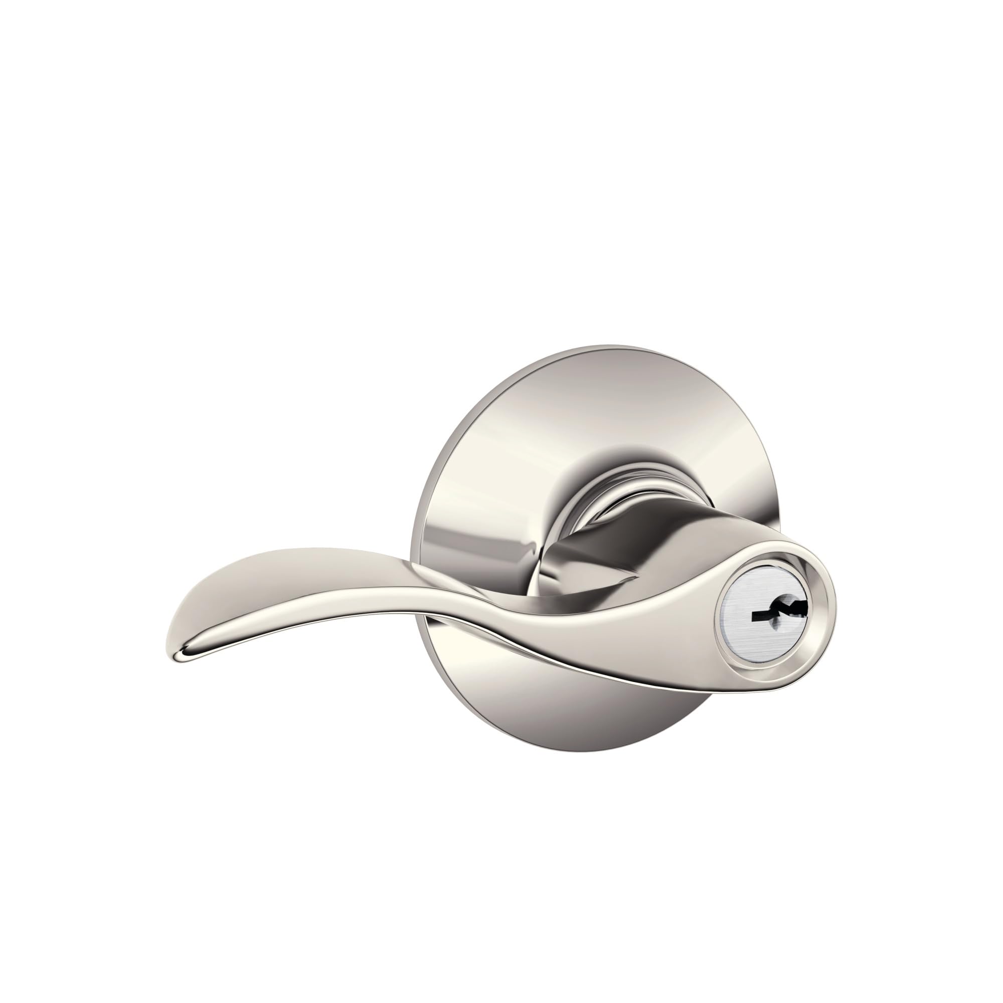 Schlage Accent Keyed Entry Door Handle, Reversible, Polished Nickel | Keyed entry lever door handle with turn-button lock, Easy to install, Certified security &amp; durability, Universal fit, 2 keys