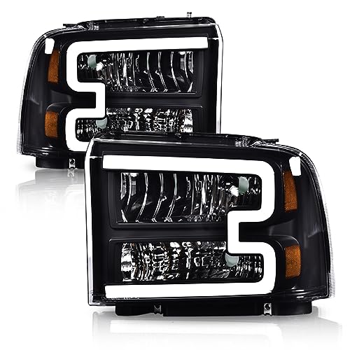 Image of G-PLUS LED DRL Headlights, Compatible with 2005 2006 2007 Ford F250 F350 F450 F550 Super Duty Bumper Headlamps, Clear Lens Black Housing Amber Reflector