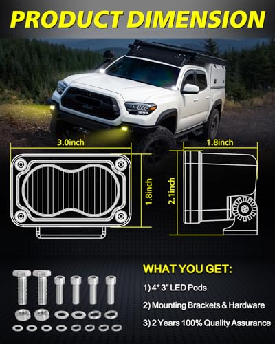 Image of LED Pods 4Pcs 3 inch 80W Driving Flood CREE LED Pod Lights | White + Yellow Small Off Road Lights Backup Reverse Scene Lights for Trucks Motorcycle UTV ATV SUV Dirt Bike