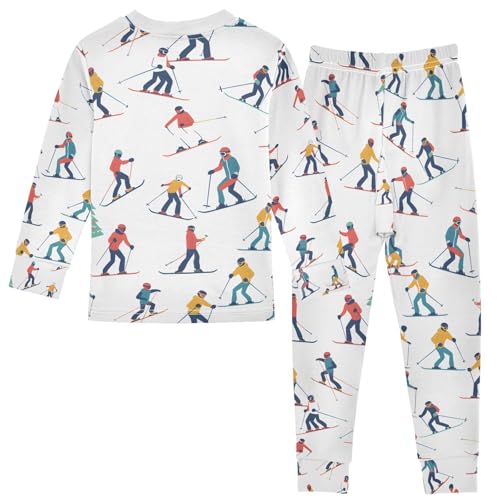 ALAZA Winter Sports Skiers Pajamas Set Snug-fit Long Sleeve Sleepwear,18 M2