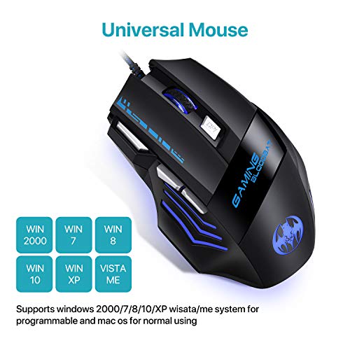 iAmotus Mouse da Gioco, Ergonomico Mice da 7200 DPI Regolabile ottico Mouse 7 Pulsanti RGB Gaming Mice Gioco Lavoro Mouse Universale USB per Windows,PC,Computer, Mac OS,Laptop,Notebook(Nero)