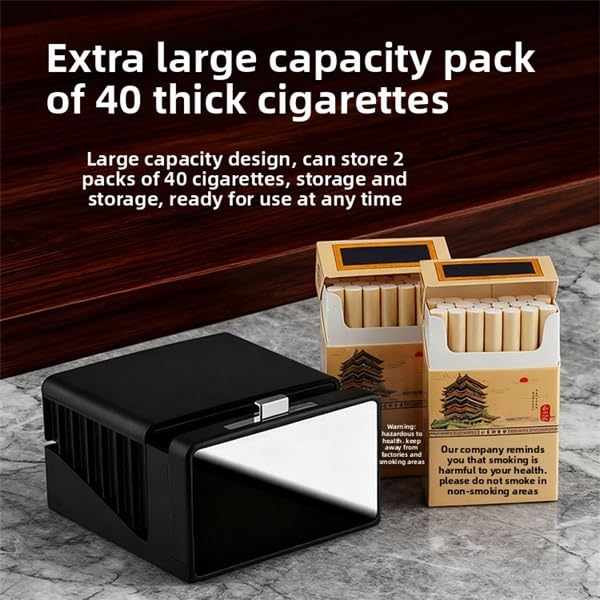Cigarette Case Pop-up Dispenser Automatic 40 Large Capacity Box Holder Storage Moisture Proof Single Press Click Vintage Retro Smoking Accessory Smokers Men Gift (Wooden, Push-Button) image 2