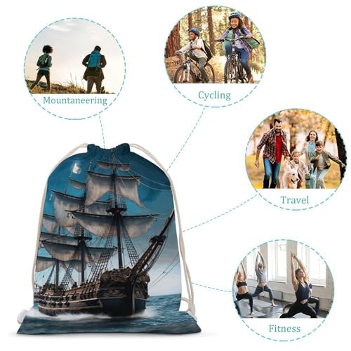 Pirate Ship Drawstring Backpack - Canvas Sports Gym Sackpack, Lightweight String Bag for Beach & Travel3