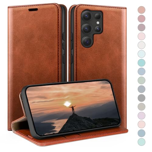 Coque Samsung S25 Ultra en cuir premium HUOUH brun clair
