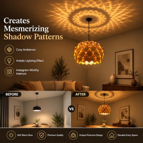 Image of One94Store Wooden Pendant Lamp | Premium Handcrafted Hanging Ceiling Light with Warm White Glow | Rustic Decorative Light Fixture for Living Room, Bedroom, Dining Area, Cafe, Restaurant & Home Decor