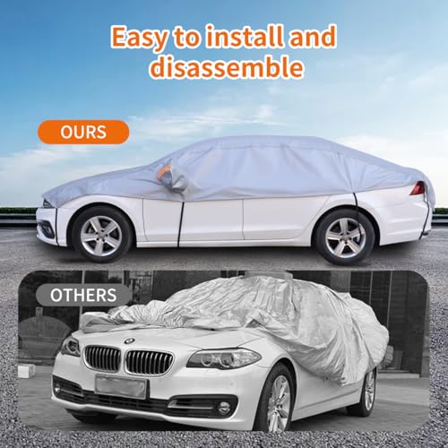 Image of Universal Sedan Half Car Cover Waterproof All Weather Protection,Car Snow Covers Outdoor for All Season Protect Your Car | Waterproof, Easy Installation, Reflective Strip, Sunroof Leak Protection, Hail Protector, Fits Sedan 186-195 inch